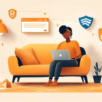 Create a digital illustration showcasing a person using a laptop in a cozy living room setting, with a shield symbol and the Norton VPN logo prominently displayed on the screen. The background can feature icons of secure locks and encrypted data flowing smoothly, symbolizing online security and protection. The overall ambiance should communicate a sense of safety, confidence, and privacy.