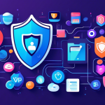 Create an image of a shield representing internet security and privacy. Inside the shield, include illustrations of various devices such as a laptop, smartphone, and tablet connected to a virtual network. Surround the shield with badges or icons showcasing the top 10 best VPN services of 2022. Use a modern and sleek design with a color scheme that evokes trust and reliability.