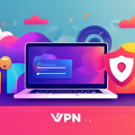 Create a digital illustration showcasing the top benefits of using a free VPN for PC. Include visual elements such as improved online privacy, security shields, a global network, and an unlocked streaming service. Incorporate a sleek laptop or desktop with a vibrant VPN interface, emphasizing simplicity and efficiency. Use bright, engaging colors to convey a sense of trust and accessibility.