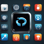 Create an image of a sleek modern iPhone displaying various VPN app icons, with a secure padlock symbol and a globe in the background, symbolizing global security and privacy. Include subtle elements like Wi-Fi signals and digital encryption codes to emphasize data protection while on the move.