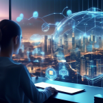 Create an image of a digital landscape depicting a secure and futuristic cityscape with interconnected data streams. In the foreground, showcase a person browsing on a laptop from within a transparent, protective bubble marked Atlas VPN. Highlight glowing lock icons and shield symbols floating around the scene, symbolizing security and privacy in the digital world. The image should convey a sense of advanced technology and peace of mind while using Atlas VPN for secure browsing.