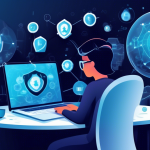 Create an image illustrating a digital landscape where a person is securely browsing the internet through a virtual private network (VPN). Show the VPN as a protective bubble around the person and their laptop, with visual representations of privacy and security symbols like locks and shields surrounding them. Incorporate icons of threats outside the bubble, unable to penetrate. The overall tone should be futuristic and safe, highlighting the peace of mind provided by using a VPN.