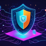 Create an image depicting a digital landscape where a shield-shaped Proton VPN logo stands prominently in the foreground, symbolizing protection and security. Surrounding the logo, illustrate a network of interconnected computers and smartphones, all emitting a soft, secure glow. In the background, include abstract representations of data streams and binary codes, emphasizing the theme of online privacy and safety. Use a color palette of soothing blues and greens to convey trust and reliability.